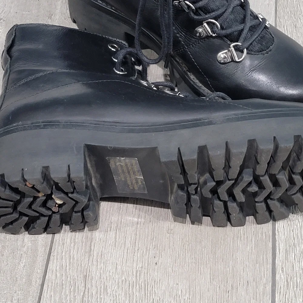 STEVE MADDEN Boom Chunky Leather Fur Tongue Lace Up Hiker Ankle Boots 6M - Picture 8 of 11